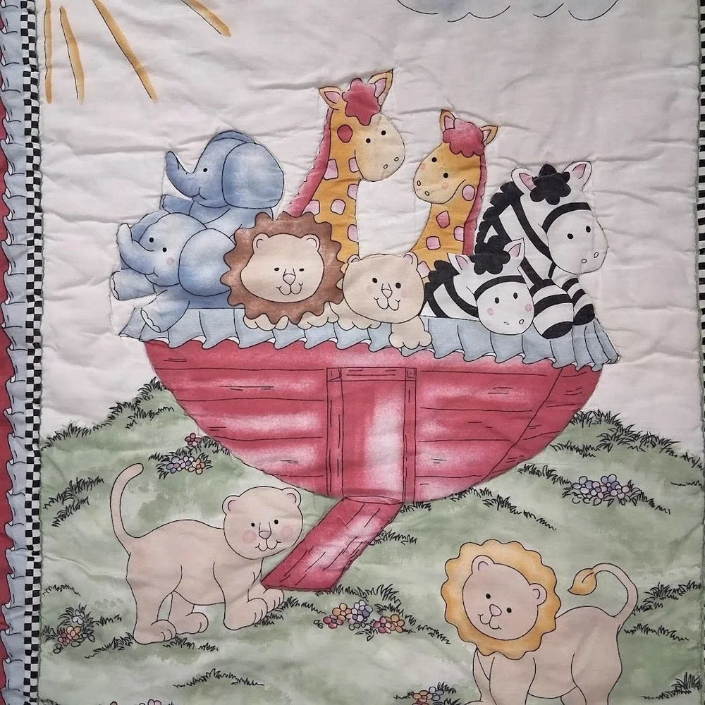 Vintage Noah's Ark Baby Crib Comforter Blanket NoJo Cotton Nursery Unisex